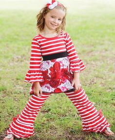 Red Stripe Flare Pants