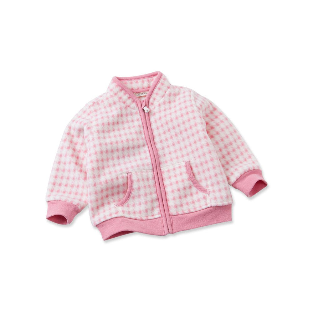 Toddler Girl's Houndstooth Pink Fleece Zip-Up Jacket