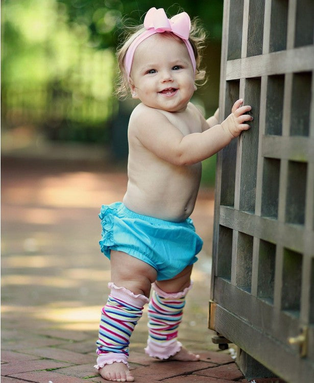 Blue Woven Bloomer + Pink Chevron Legwarmer Set