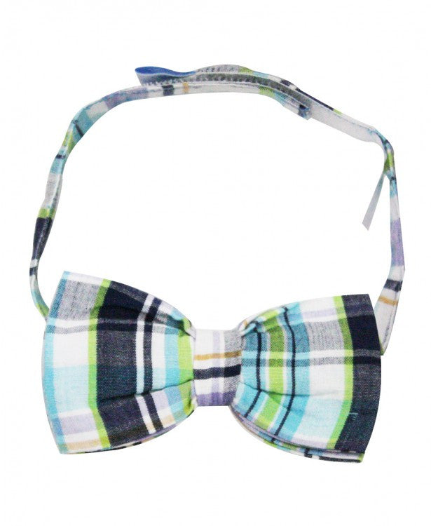 Toddler Boys Calvin Blue & White Plaid Adjustable Bow Tie