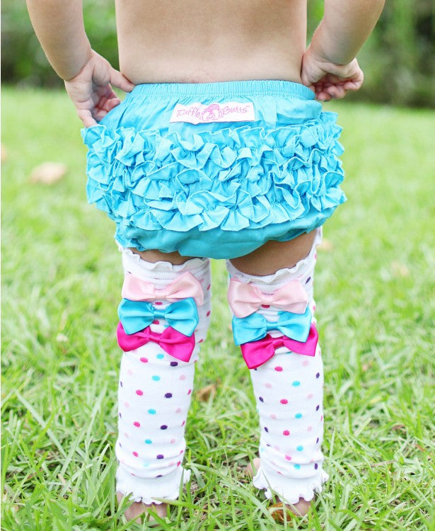 Blue Woven Bloomer + Bow Legwarmer Set